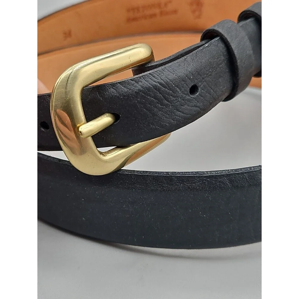 Bison Black Leather Mens Crescent Belt Handcrafted In USA Size 34 1.25